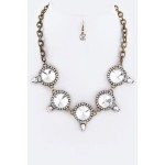 Snow White Crystal Circles Statement Necklace Set